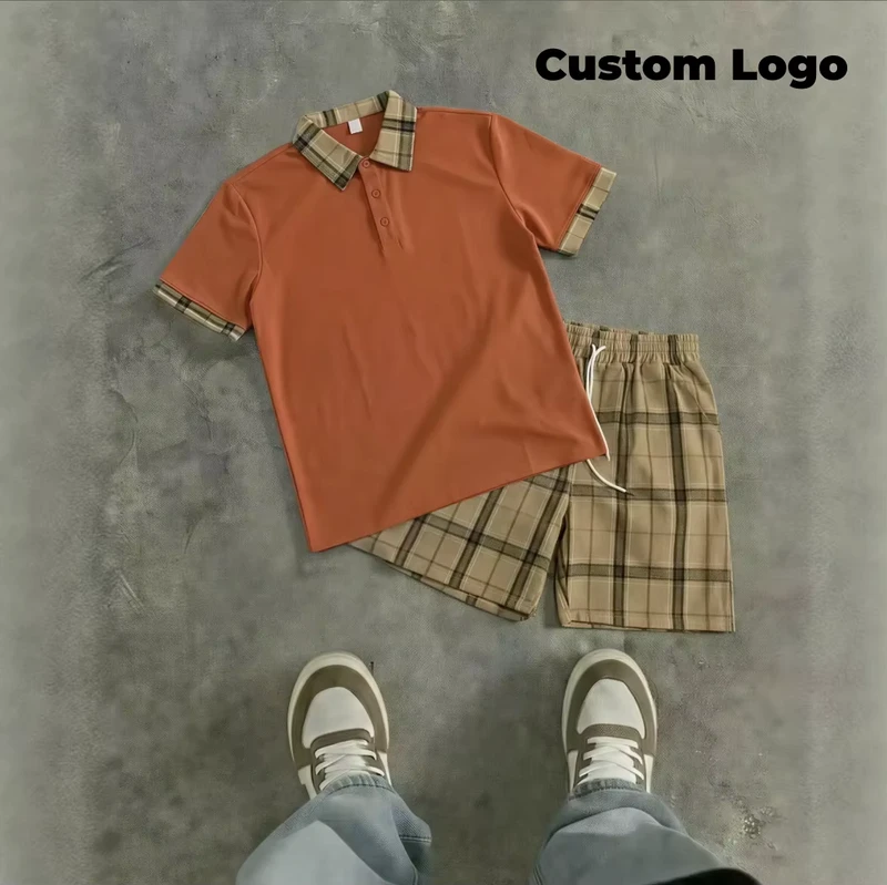 CHINEE-Cross-border-New-Summer-Outdoor-Fashion-Mens-Short-sleeved-Polo-Shirt-Shorts-Set-Sports-Casual-Plaid-Breathable-100-Bamboo