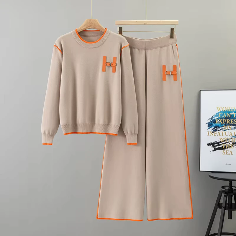 CHINEE-Cross-border-Womens-Casual-Sports-Suit-Spring-Autumn-Elegant-European-American-Style-Neck-Long-sleeved-Knitted-Sweater-Set