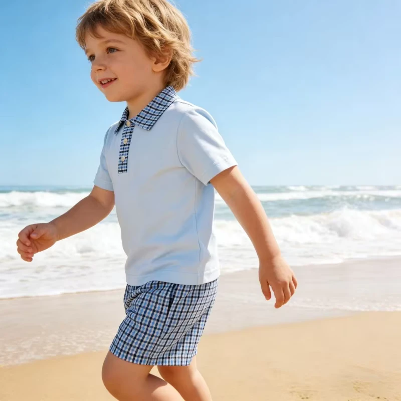 CHINEE-Custom-Boys-Cotton-Polo-Shirt-Plaid-Shorts-Set-Private-Label-Kids-Summer-Outfit-OEM-ODM-Manufacturer-Boys-Clothing-Set