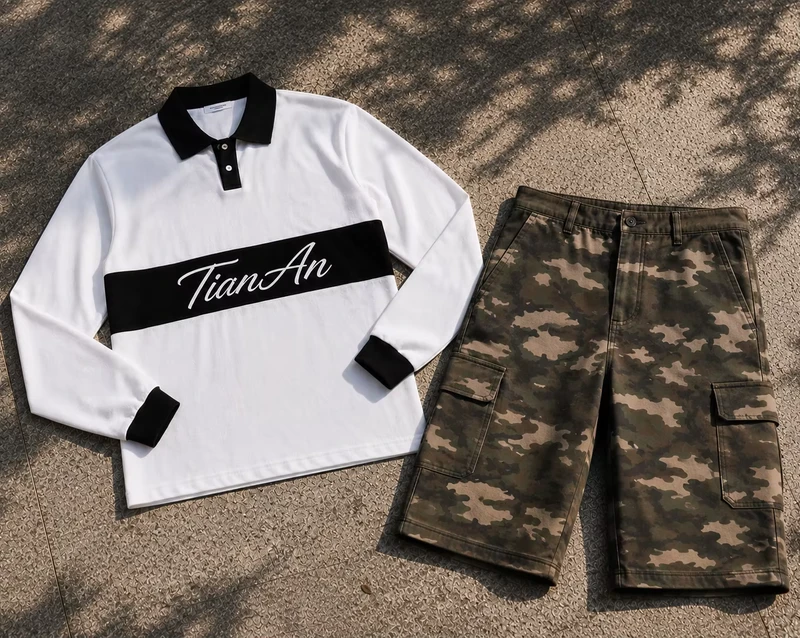 CHINEE-Custom-Brand-Mens-2-Piece-Outfit-Color-Block-Long-Sleeve-Polo-Shirt-Camo-Cargo-Shorts-Oversized-Streetwear-Casual-Tracksuit-Set-1