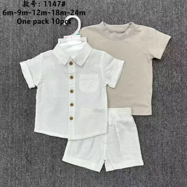 CHINEE-Custom-Logo-Baby-Boy-Suit-Solid-Color-Top-Shorts-3-Piece-Child-Clothes-Set-Organic-Cotton-Polo-Short-Set-1