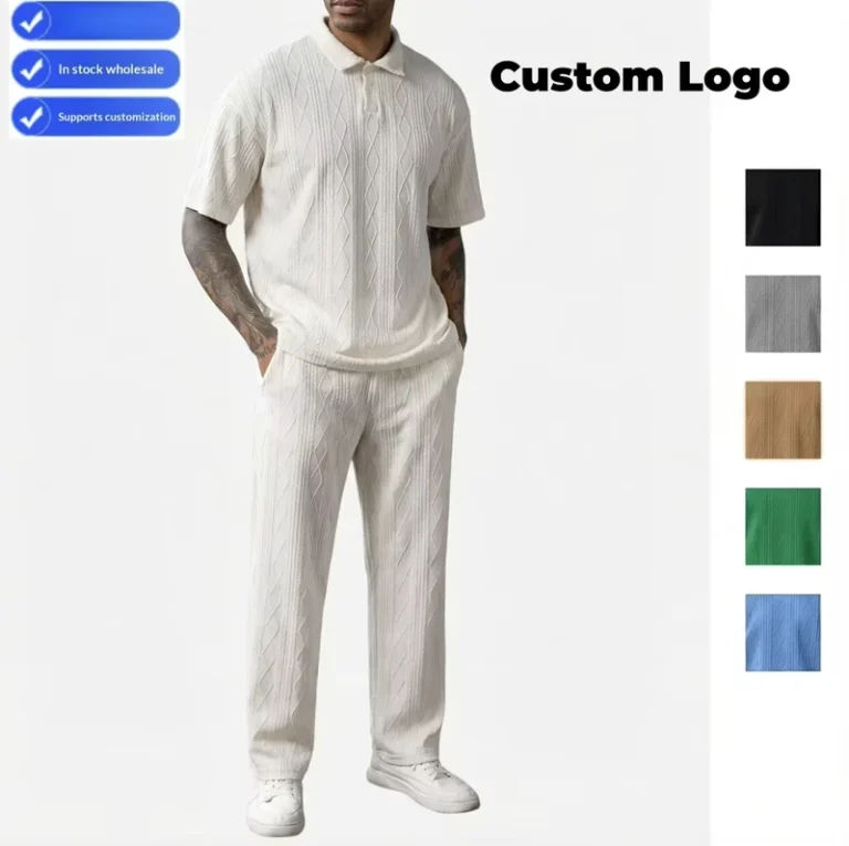 CHINEE-Custom-Logo-Cross-border-Lightweight-Silk-Jacquard-Texture-Knitted-Polo-Shirt-Mens-Short-sleeved-Long-Pants-Set-Casual-1