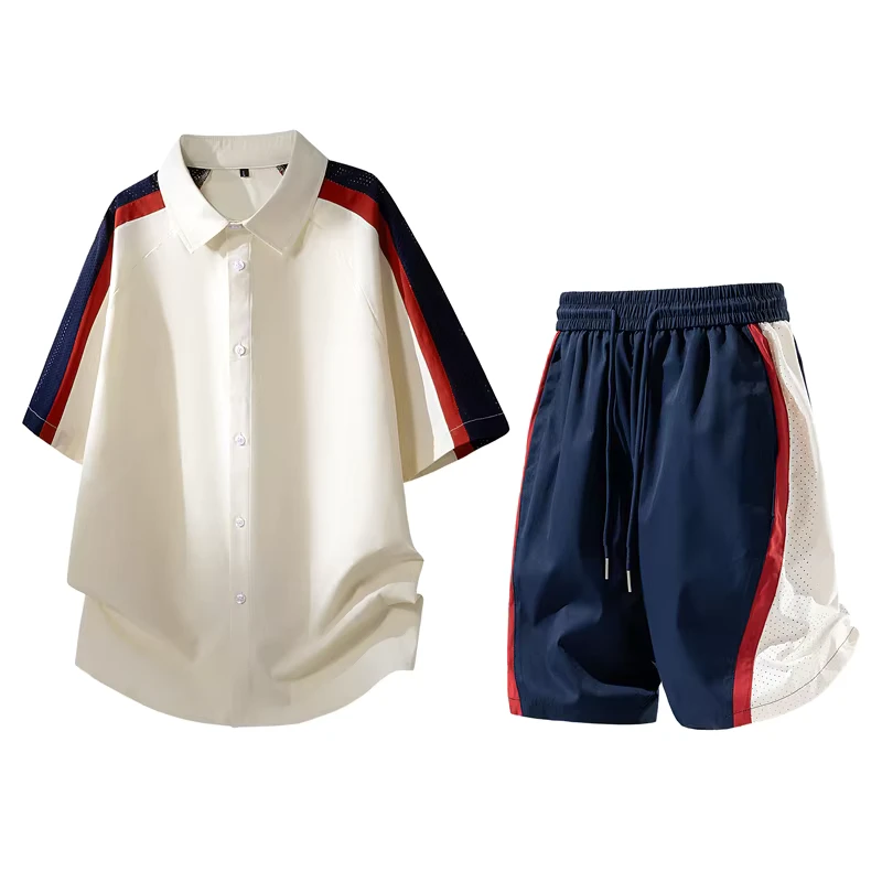 CHINEE-Custom-Logo-OEM-Color-Block-Mens-Polo-Shirt-Two-Piece-Set-Summer-Casual-Lapel-Color-Block-Short-Sleeve-Shirt-T-Shirt-Shorts-Set-1