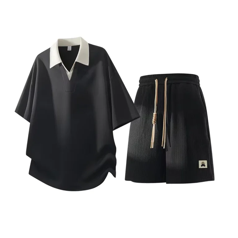 CHINEE-Custom-Logo-OEM-Fashion-Street-Style-T-Shirt-Two-Piece-Set-Summer-Casual-Sports-Loose-Lapel-Mock-Two-Piece-Polo-Shirt-Shorts-Set-1