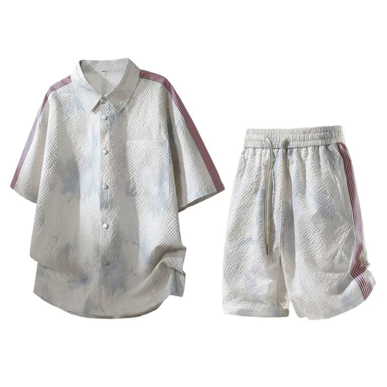 CHINEE-Custom-Logo-OEM-Tie-dye-Print-Shirt-Mens-Two-piece-Set-Summer-Casual-Lapel-Striped-Short-Sleeve-T-shirt-Polo-Shirt-Shorts-Set