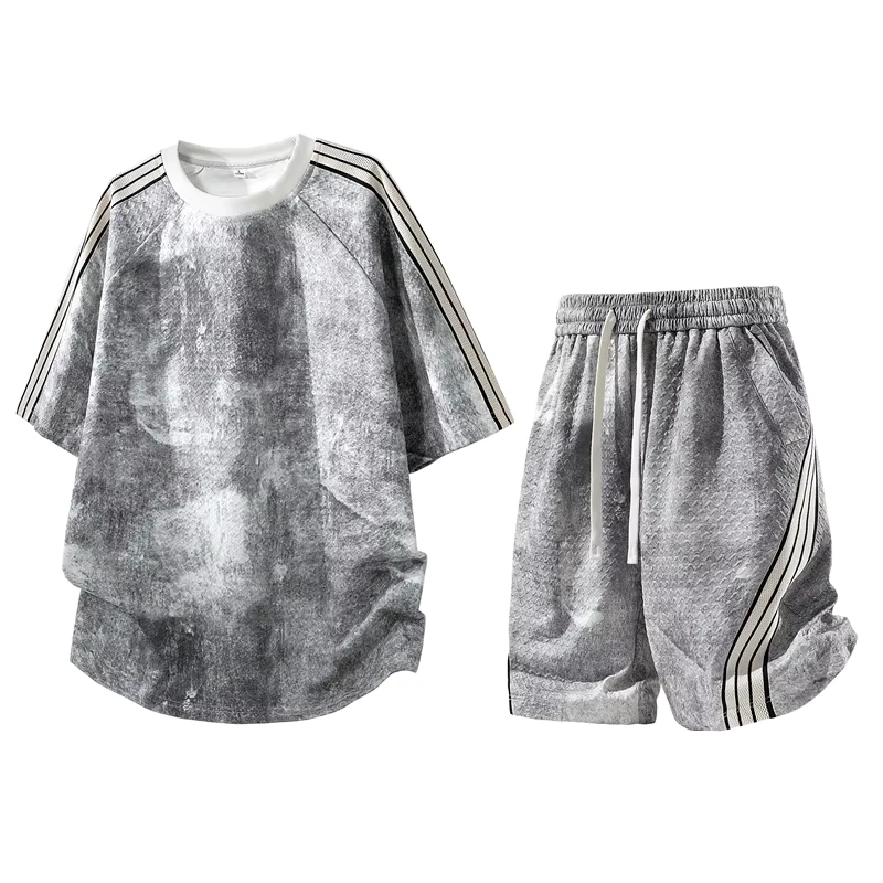 CHINEE-Custom-Logo-OEM-Tie-dye-Printed-Striped-T-shirt-Mens-Summer-Casual-Loose-Breathable-Printed-Short-Sleeve-T-shirt-Shorts-Set-1
