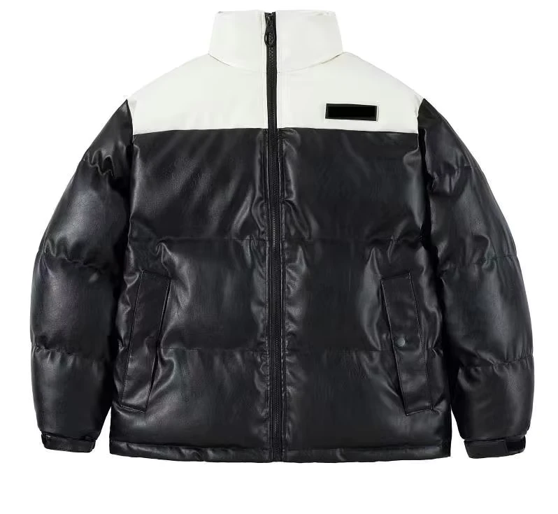 CHINEE-Custom-Logo-Plus-Size-Mens-Black-Leather-Zipper-Puffer-Jacket-with-Shiny-Padded-Design-Outdoor-Casual-Warm-100-Wool-Lined-Coat