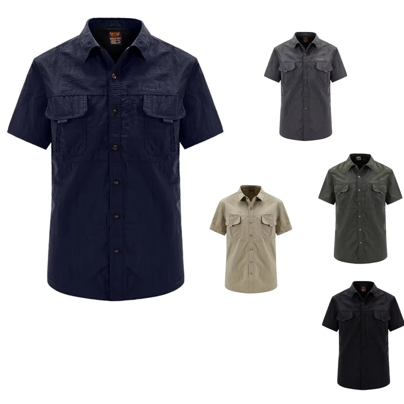 CHINEE-Custom-Mens-Workwear-Polyester-Quick-drying-and-Breathable-Fabric-Casual-Mens-Short-sleeved-Button-Shirts