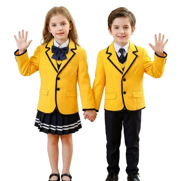 CHINEE-Custom-OEM-Kids-School-Uniform-Blazer-Set-Boys-Girls-British-Style-Yellow-Formal-Tuxedo-Uniforms-Suits-Sets-with-Embroidery-logo