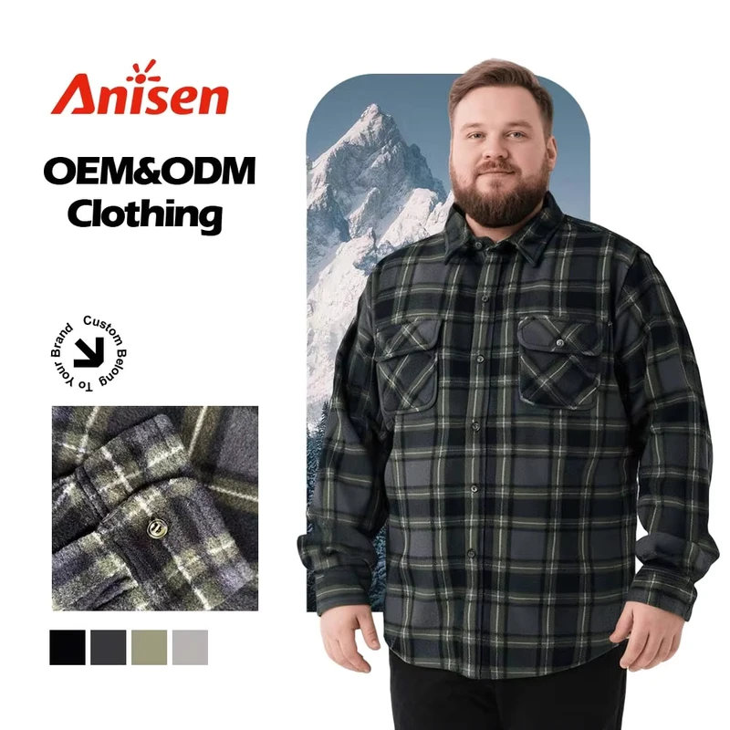 CHINEE-Custom-Plus-Size-Mens-Flannel-Shirt-Jacket-for-Autumn-Thick-Polar-Fleece-Plaid-Breathable-Winter-Flannel-Jacket