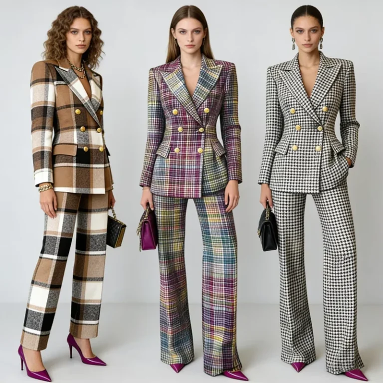 CHINEE-Custom-Women-Vintage-Houndstooth-Checkered-Two-Piece-Suit-Set-Double-Breasted-Blazer-and-Pant-Office-Business-Wear