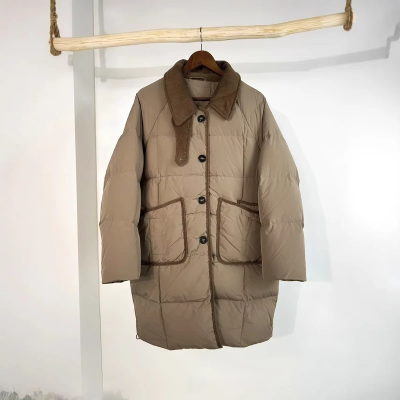 CHINEE-Custom-Womens-Zipper-Stitching-White-Loose-Long-Winter-Waterproof-Windproof-Warm-Jacket