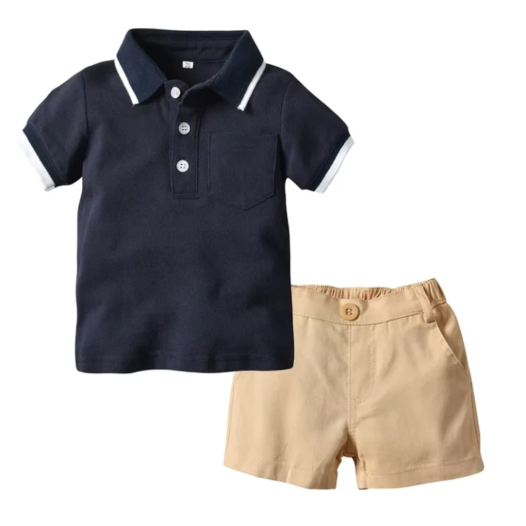 CHINEE-Customizable-Summer-New-Boys-Solid-Color-Top-Short-Sleeved-Polo-Tshirt-Pants-Kids-Clothing-Set