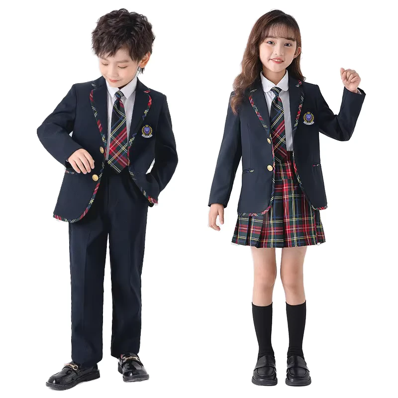 CHINEE-Customized-British-Style-School-Uniform-Set-for-Primary-Kindergarten-Spring-Autumn-Childrens-Clothing