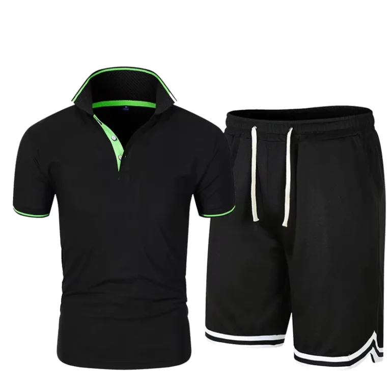 CHINEE-Customized-LOGO-Summer-Mens-Fashion-Short-Sleeve-Shorts-2-Piece-Set-Running-Casual-Collar-Shirt-Solid-Color-TopSports-Pants