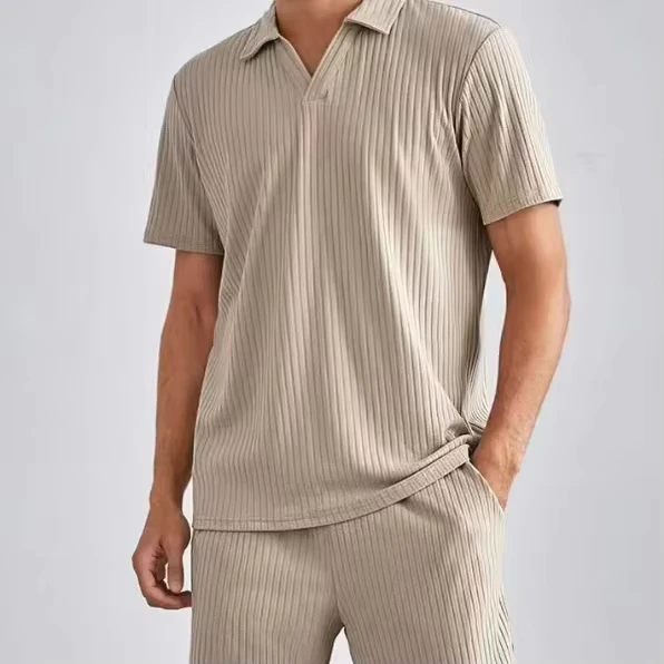CHINEE-European-and-American-Mens-Summer-Casual-Knitted-Fabric-Short-Sleeved-Polo-Shirt-and-Shorts-Two-Piece-Set-1