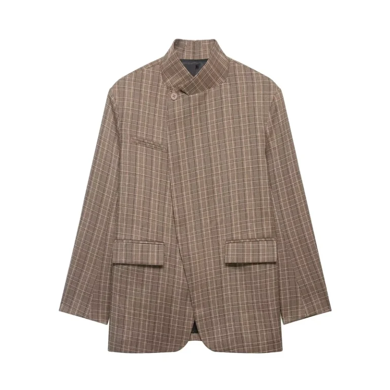 CHINEE-European-and-American-Style-Retro-Loose-Casual-Simple-Stand-Collar-Long-Sleeve-Plaid-Suit-Jacket-7152-1
