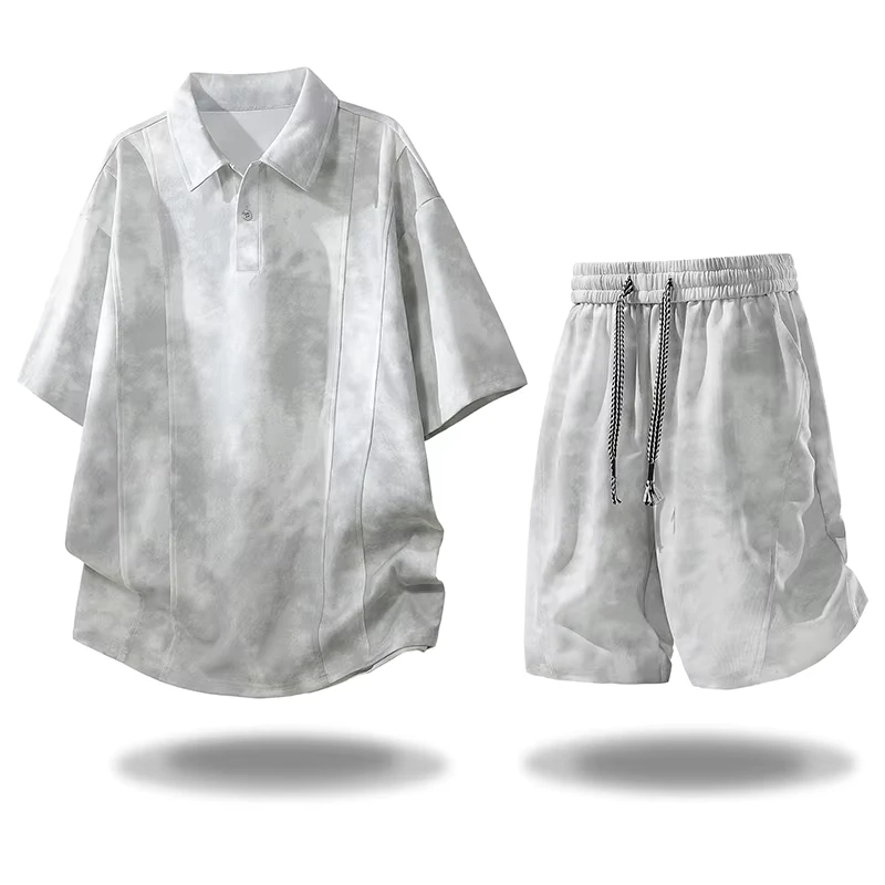 CHINEE-Factory-Direct-Mens-2-Piece-Tie-Dye-Polo-Tracksuit-Casual-Loose-Fit-Summer-Shirt-Shorts-Set-1