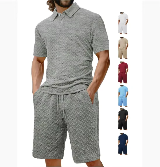 CHINEE-Factory-Direct-Mens-Summer-Casual-Loose-Lapel-Jacquard-Fabric-Mens-Short-Sleeved-Polo-Shirt-Set