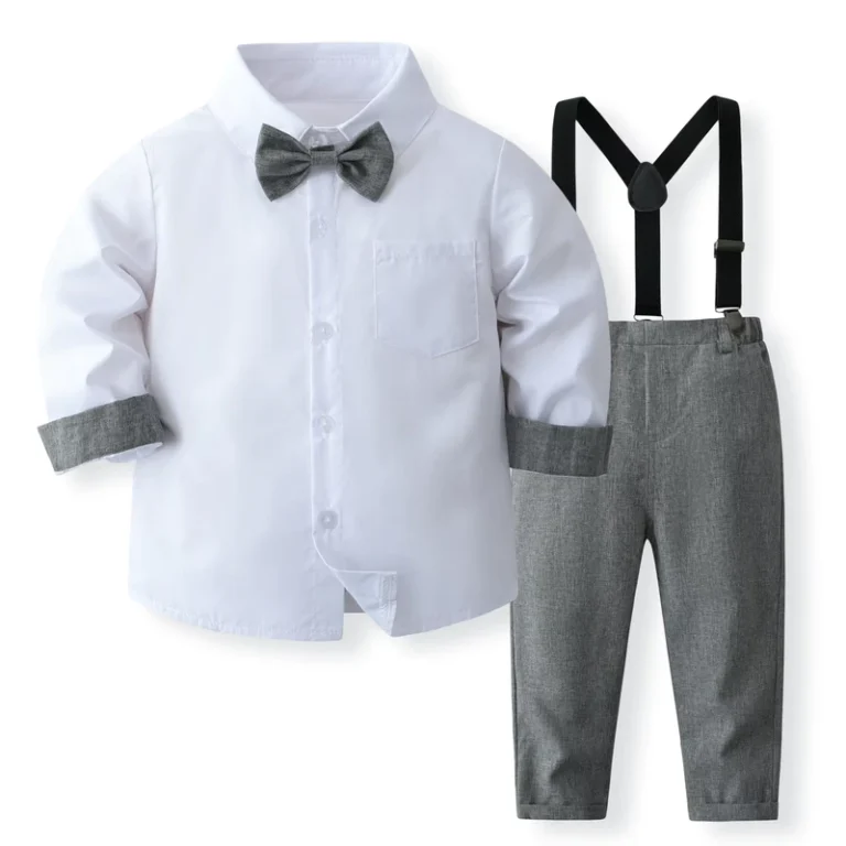 CHINEE-Factory-Sale-Boys-White-Long-Sleeve-Shirt-With-Bow-Tie-Suspender-Pants-Set-Gentlemans-Birthday-Party-Suit-In-Grey-And-Red