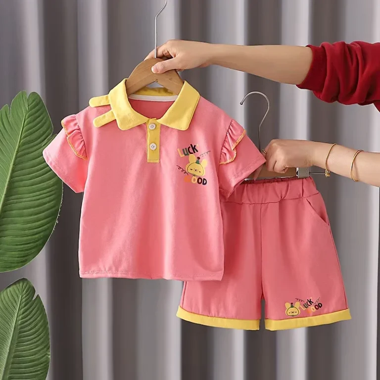 CHINEE-Factory-Summer-Childrens-Outwear-Clothing-2pcs-Polo-Shirt-and-Shorts-Casual-Girls-Clothes-Set