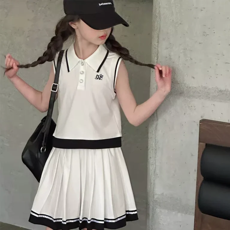 CHINEE-Factory-Summer-Sleeveless-Girls-Clothing-Sets-High-Quality-Toddler-Kids-White-Sports-Customized-Skirt-and-Polo-Shirt-Top-1