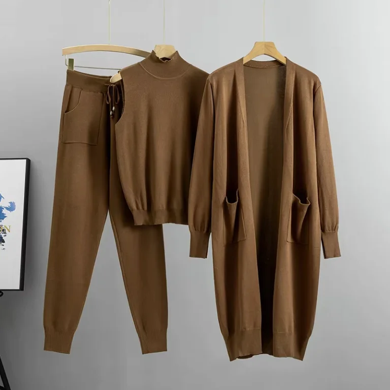 CHINEE-Fall-Winter-Fashion-Womens-Suit-Loose-Casual-Knitted-Cardigan-Undershirt-Pants-Three-Piece-Suit