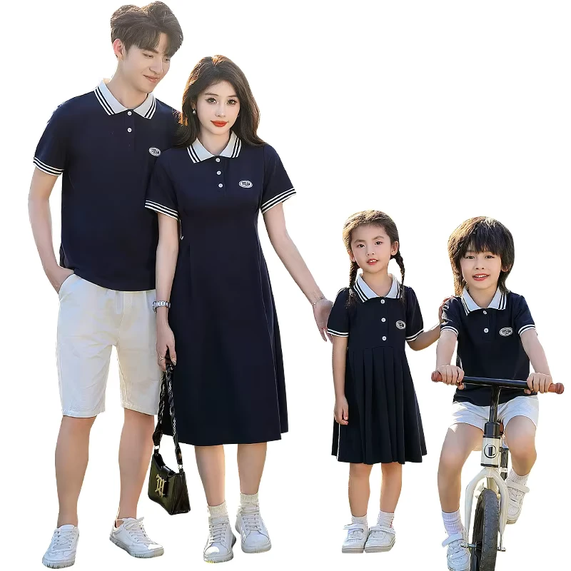 CHINEE-Family-Matching-Outfits-Polo-Shirt-for-Men-Boys-Women-Girls-Blouse-Dress-Mum-Daughter-Slim-Dresses-1