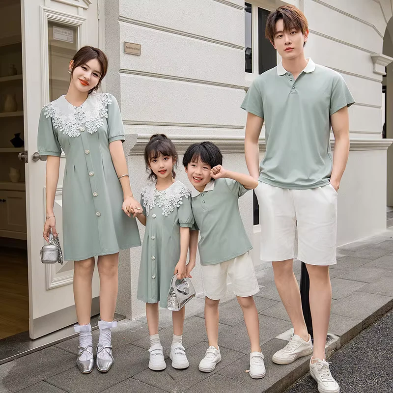 CHINEE-Family-Matching-Sets-Father-and-Mom-Casual-Polo-Shirt-Jeans-Shorts-set-Parent-child-Coordinated-Looks