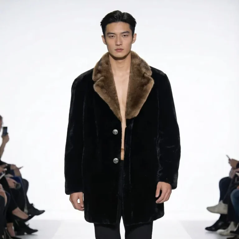 CHINEE-Fashion-Luxury-Mens-Faux-Golden-Mink-Regular-Coat-Black-Body-Brown-Fur-Collar-Winter-Warm-Woven-Print-Jacket