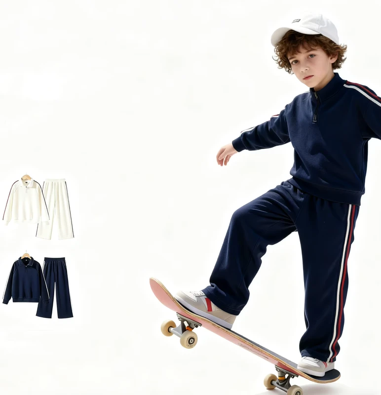 CHINEE-Fashionable-Striped-Childrens-Sportswear-Set-Autumn-Winter-New-Sports-Style-Simple-Elegant-2-in-1-Sweatshirt-Shorts-Set-1
