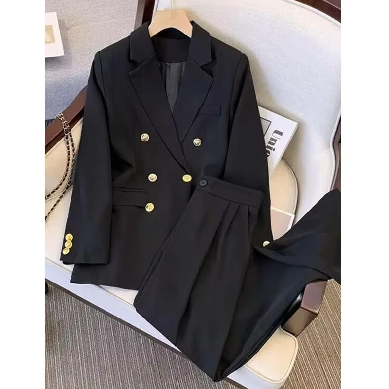 CHINEE-Fashionable-Womens-Spring-Autumn-Office-Casual-Two-Piece-Set-Solid-Color-Suit-Coat-Blazer-Pants-Button-for-Work-Leisure