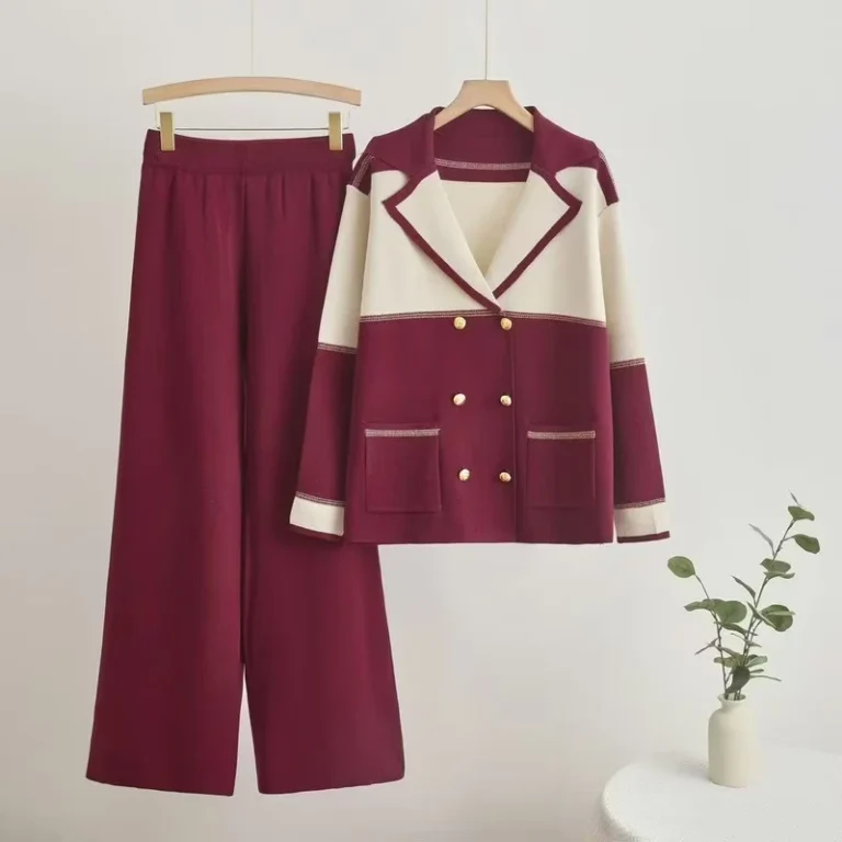 CHINEE-Formal-Suit-Collar-Suit-for-Women-New-Spring-autumn-Style-Double-breasted-Knitted-Top-and-Wide-leg-Pants-Set-1