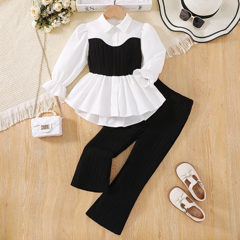 CHINEE-Girls-Clothes-Lace-Knitted-Vest-Stitching-Shirt-Long-Sleeve-Solid-Color-Knitted-Girls-Pants-Kids-Clothing-Set