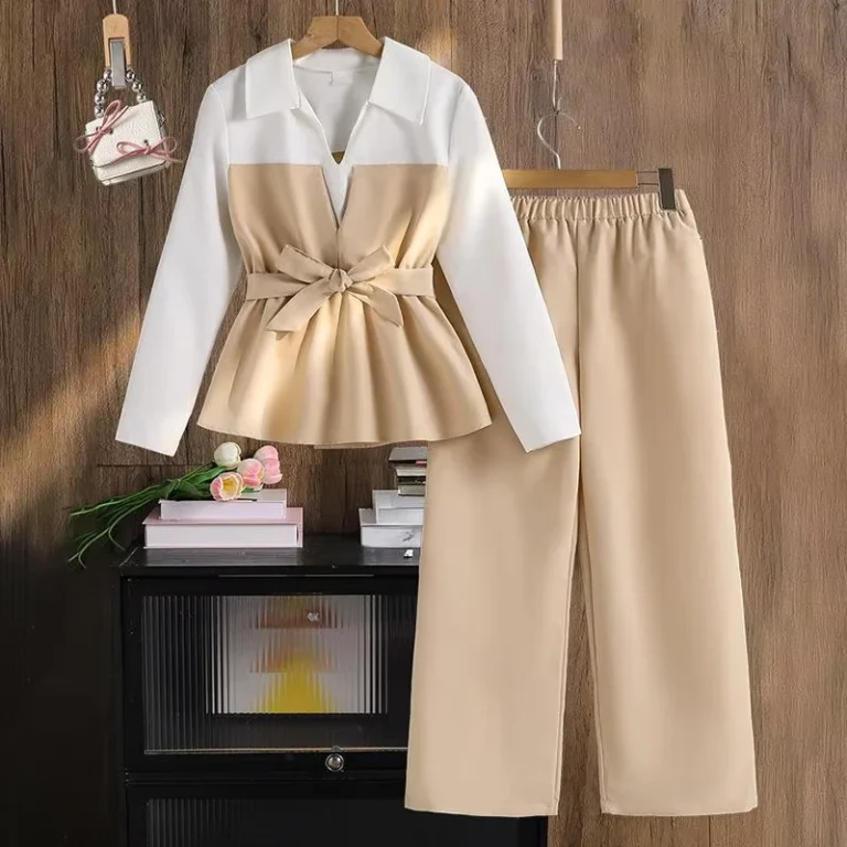 CHINEE-Girls-Suit-Autumn-New-Arrival-Style-Dark-and-Light-Color-Contrast-Patchwork-Long-Sleeved-Shirt-Casual-Trousers-Two-Pieces