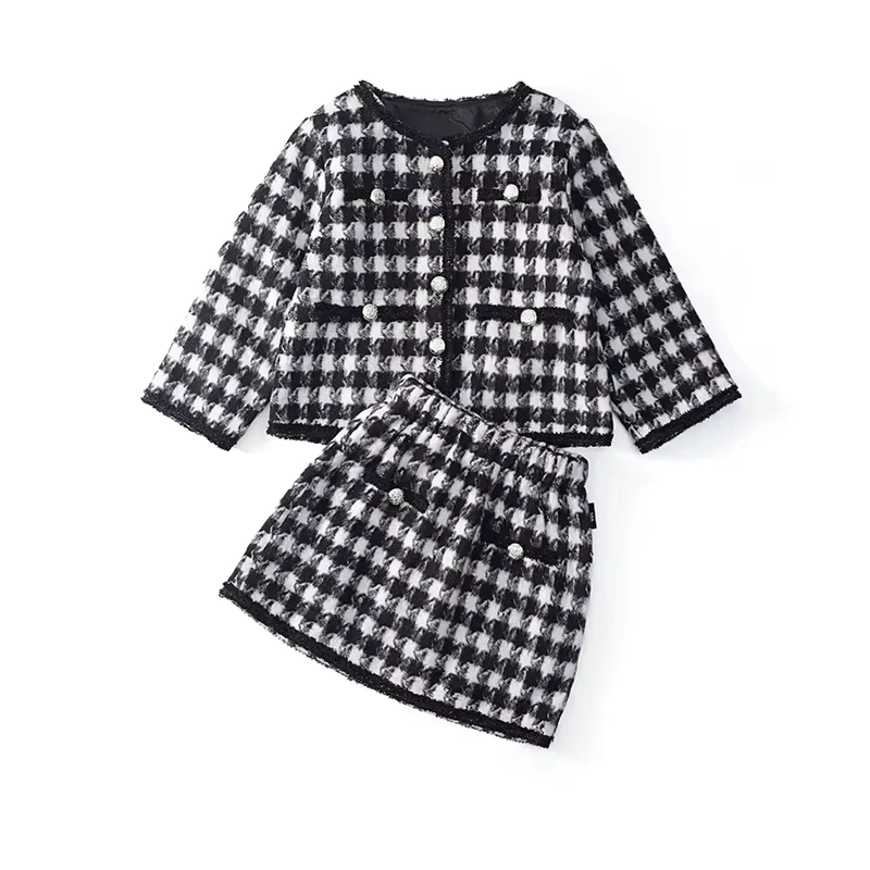 CHINEE-Girls-Suit-Korean-Fashion-Plaid-Princess-Skirt-Two-Piece-Set-with-Long-Sleeves-and-Worsted-Fabric-1