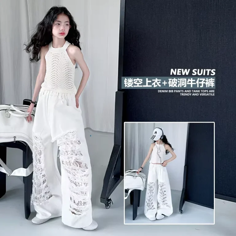 CHINEE-Girls-Summer-Cool-Suit-Fashionable-Rustling-Childrens-Pants-New-Style-Set-for-Spring-Autumn-Season-1