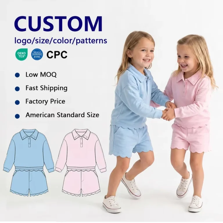 CHINEE-Girls-Yoga-Long-Sleeve-Polo-Set-Kids-Summer-Solid-Two-Piece-Shorts-Set-Breathable-Fabric-for-School-Tennis-Custom-Logo