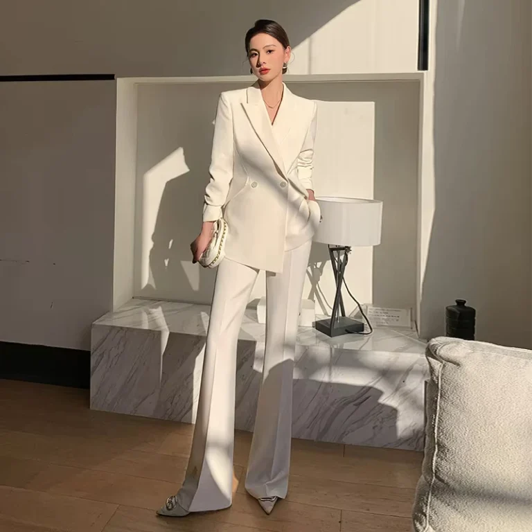 CHINEE-Green-Double-Breasted-Woven-Womens-Autumn-Winter-New-Temperament-Goddess-Style-Professional-Design-Casual-Suit