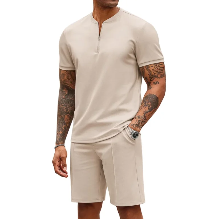 CHINEE-Half-Zipper-Sweat-Suit-Custom-Men-Two-Piece-Sport-Tracksuit-OEM-Summer-Zipper-Polo-Shorts-and-T-Shirt-Set-for-Men