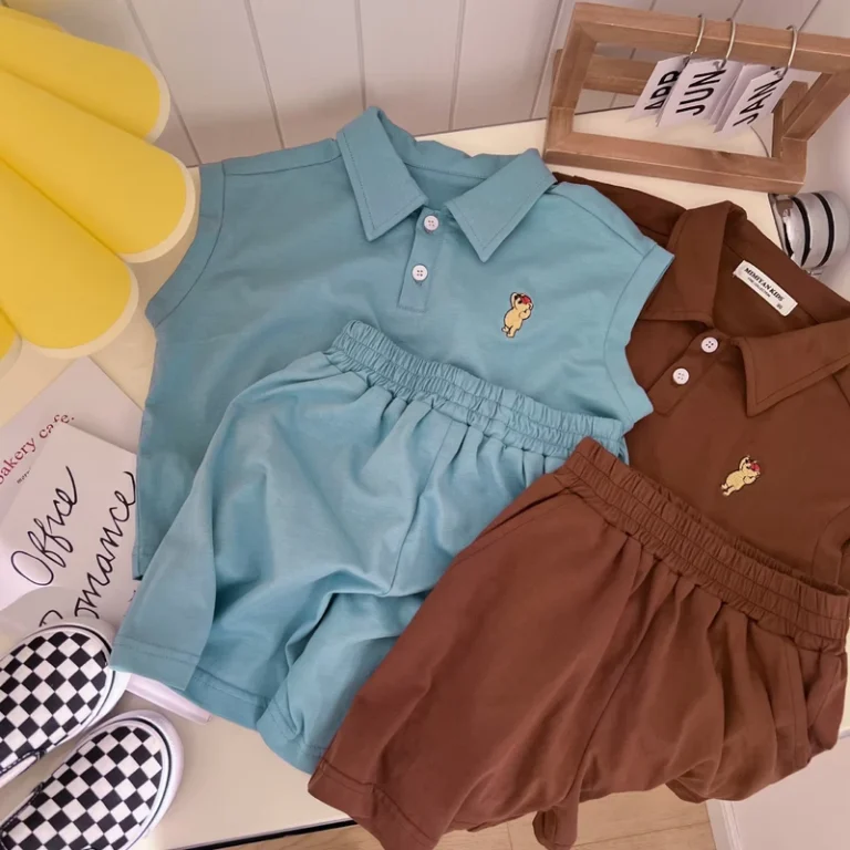 CHINEE-High-Quality-100-Cotton-Fabric-Summer-Casual-Style-Boys-Kid-Sets-Solid-Cute-Color-Sleeveless-Polo-Shirt-Custom-Two-Piece-Shorts