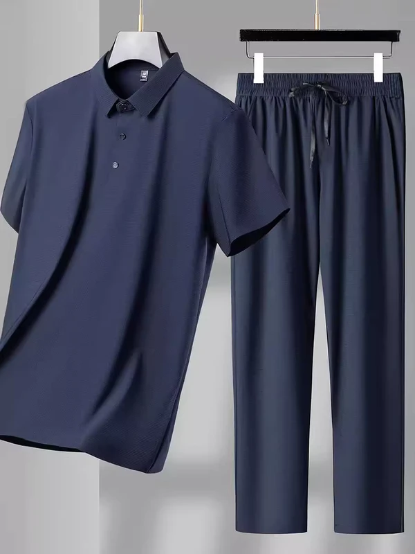 CHINEE-High-Quality-Summer-Fashion-Polo-Shirt-Two-piece-Set-Mens-Business-Casual-Short-Sleeved-Pants-Set-1