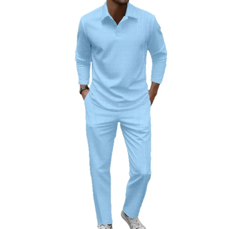 CHINEE-High-Quality-Texture-Texture-Polyester-Long-Sleeved-Mens-Polo-Shirt-Trousers-Suit-for-Summer-Outdoor-Casual-Wear