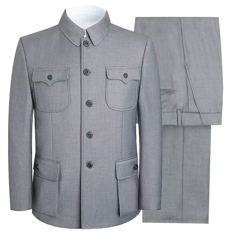 CHINEE-High-end-Vintage-Zhongshan-Suit-Mens-Middle-aged-Elderly-Dads-Light-Gray-Spring-Autumn-Winter-Zipper-Beaded