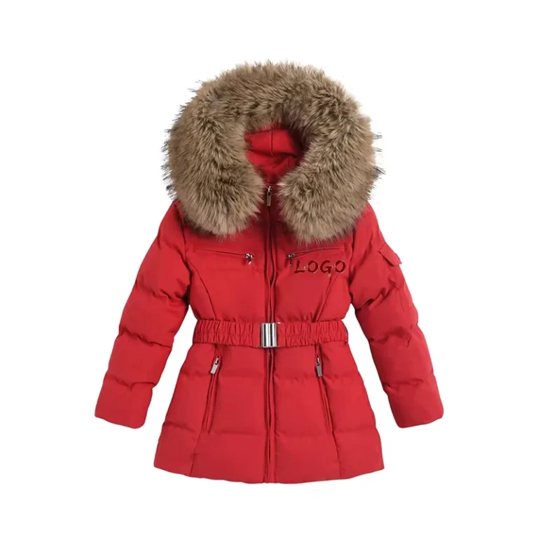 CHINEE-High-end-Womens-Winter-Long-Woven-Jacket-with-Hood-Anti-Wrinkle-Zipper-Closure-and-Button-Detail-Fashionable-Warm-Coat