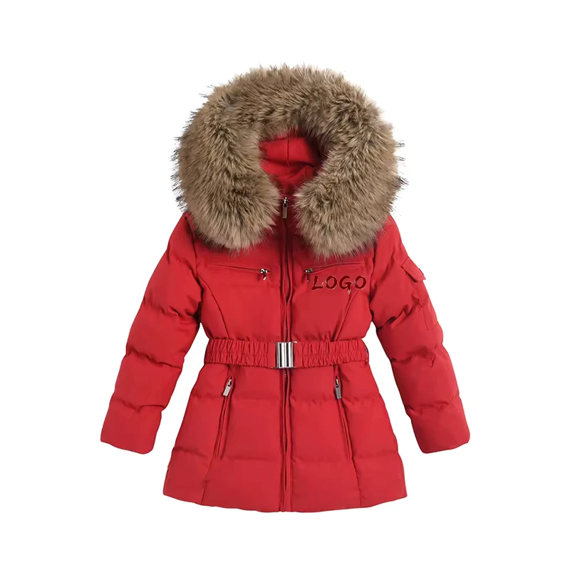 CHINEE-High-end-Womens-Winter-Long-Woven-Jacket-with-Hood-Anti-Wrinkle-Zipper-Closure-and-Button-Detail-Fashionable-Warm-Coat