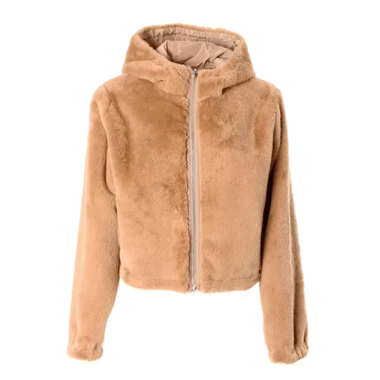 CHINEE-Hooded-Slim-Fit-Anti-Wrinkle-Woven-Faux-Fur-Reversible-Short-Coat-Cardigan-Jacket-for-Women-Zipper-Closure-1pc