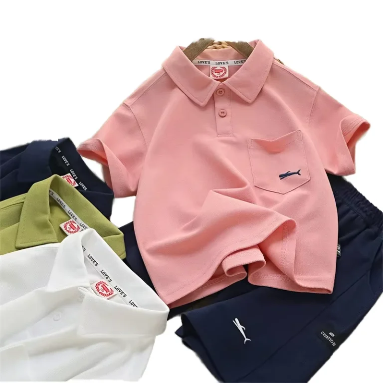 CHINEE-Kid-Boy-Summer-2-Piece-Set-Breathable-Solid-Polo-Shirt-Shorts-Short-Sleeve-Lapel-Casual-Retro-Loose-Knitted-T-Shirt