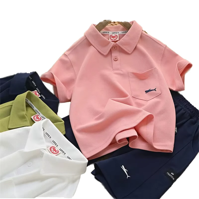 CHINEE-Kid-Boy-Summer-2-Piece-Set-Breathable-Solid-Polo-Shirt-Shorts-Short-Sleeve-Lapel-Casual-Retro-Loose-Knitted-T-Shirt