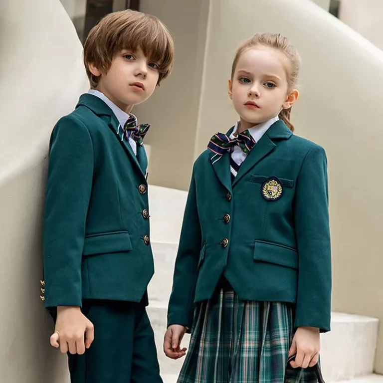 CHINEE-Kids-Formal-School-Uniform-Blazer-Set-Boys-Girls-Green-Suit-with-Plaid-Skirt-Pants-Custom-Emblem-Available